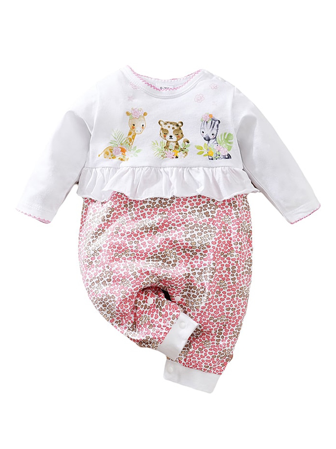 StyleCast Infant Girls White Graphic Printed Pure Cotton Rompers