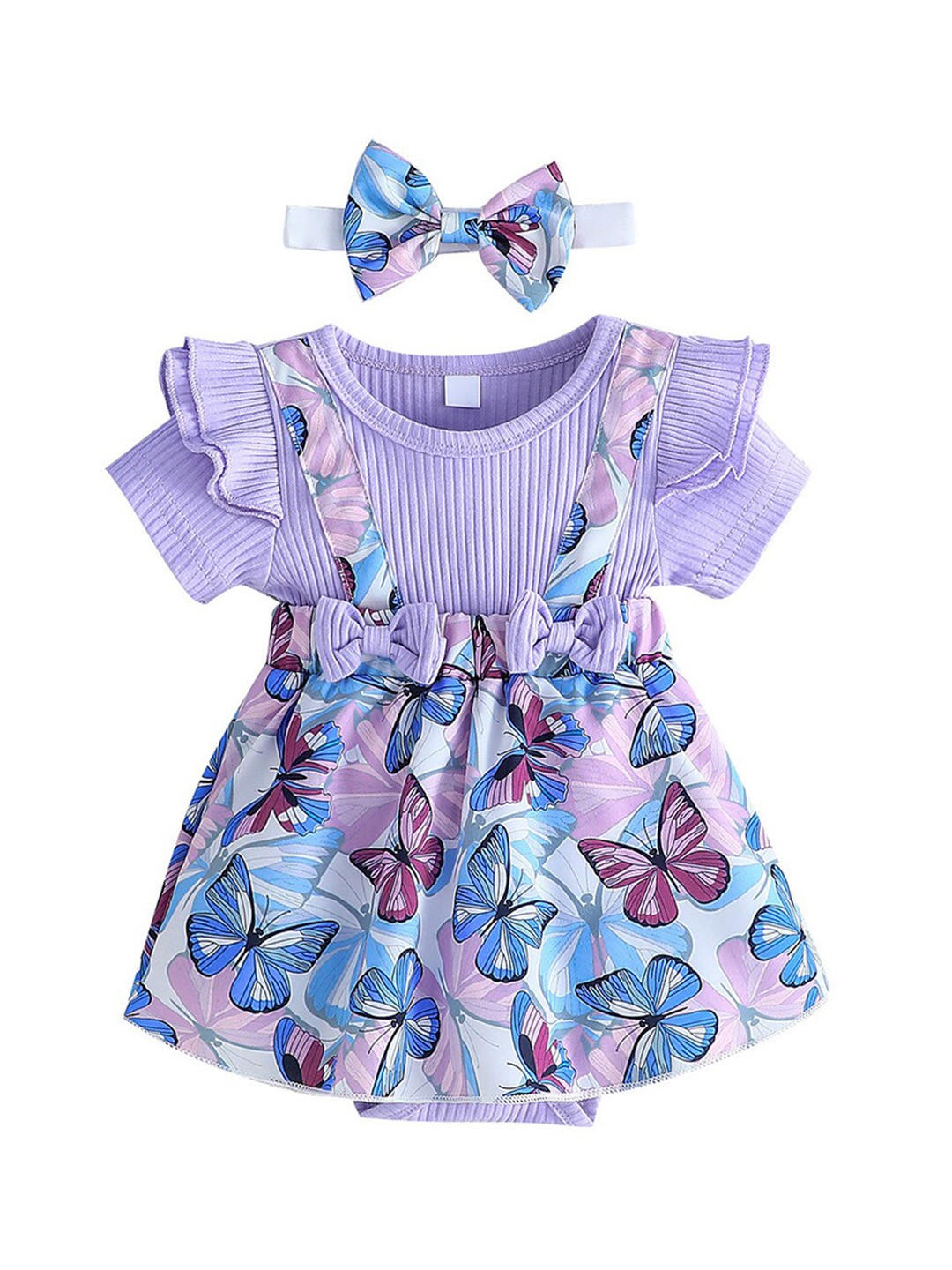 

StyleCast Infants Girls Purple Floral Bow Cotton Pinafore Dress With Rompers & Headband