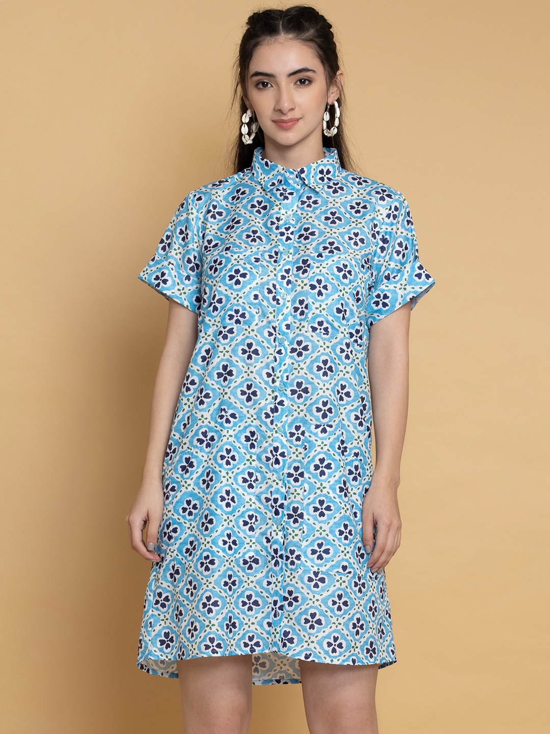 

OCTICS Ethic Motifs Printed A-Line Dress, Blue
