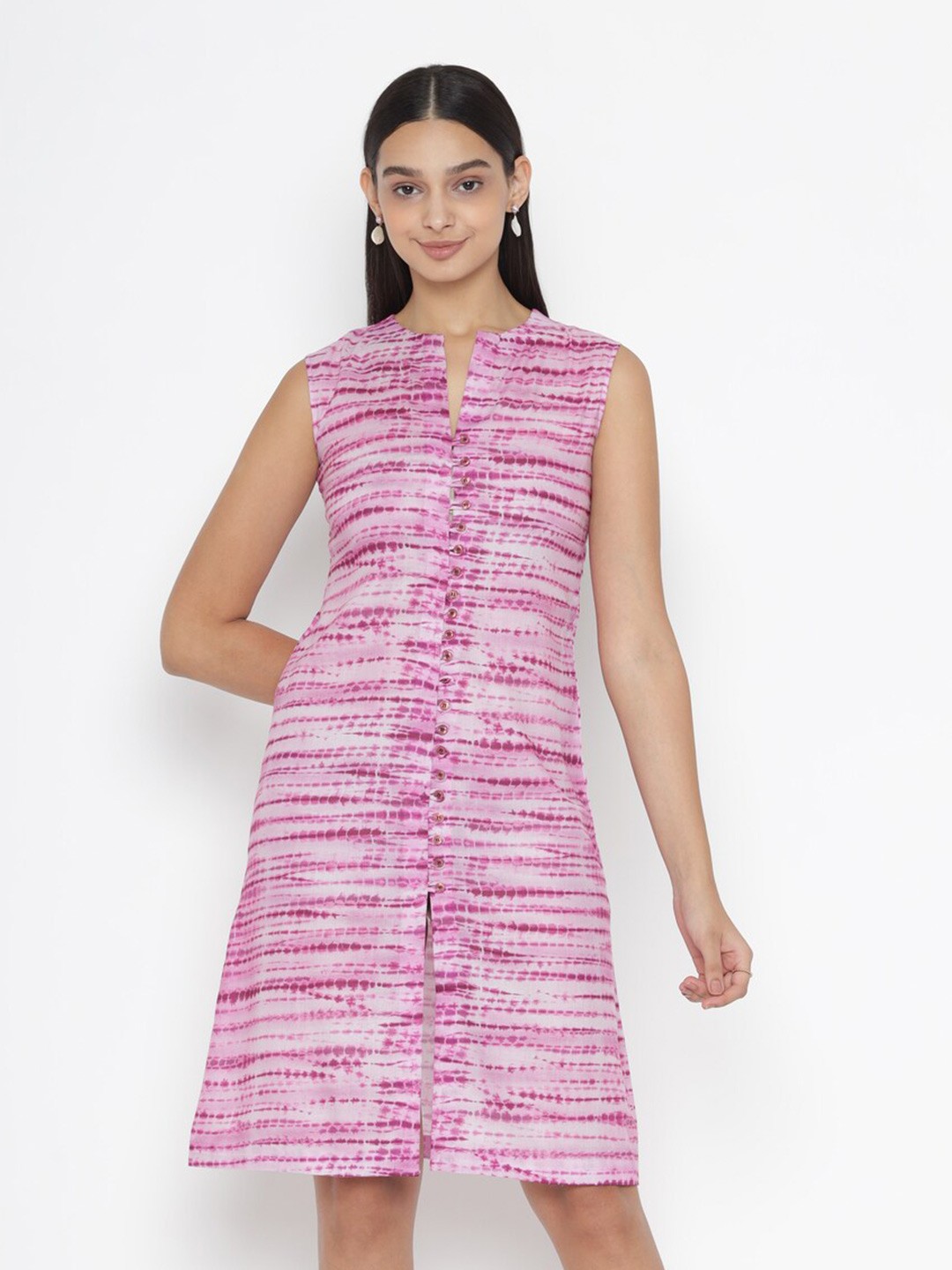 

OCTICS Abstract Printed A-Line Dress, Pink