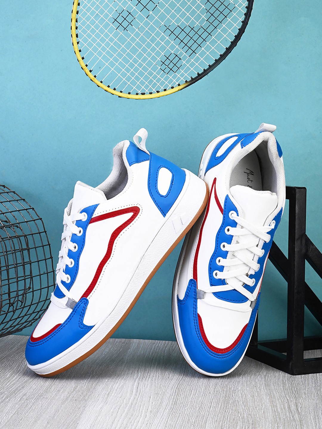 Mast & Harbour Men White & Blue Colourblocked Antibacterial Sneakers
