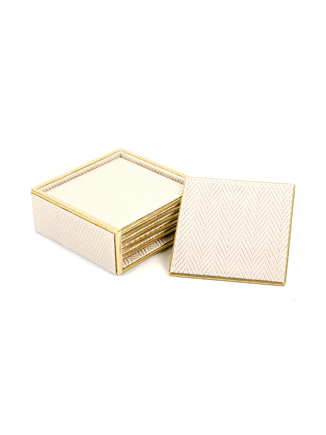 

ICHKAN Off White & Gold Toned 6Pcs Square Textured Leather Coasters