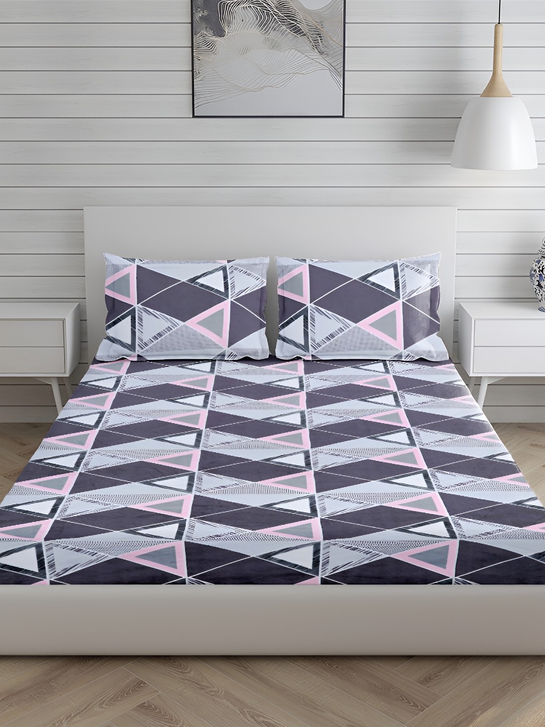 

HOMECRUST Blue Cotton 200 TC Queen Fitted Bedsheet with 2 Pillow Covers