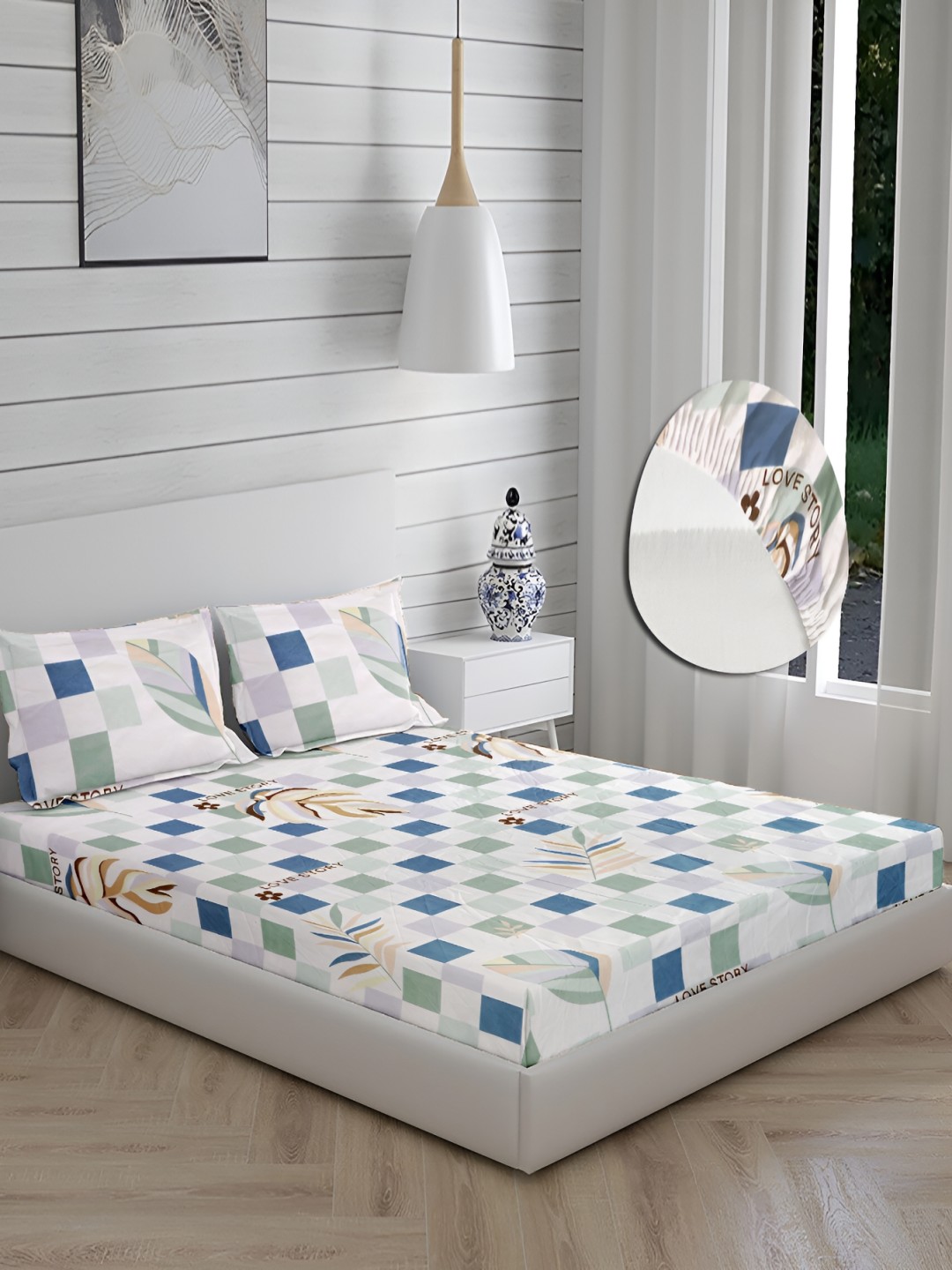 

HOMECRUST White Cotton 200 TC Queen Fitted Bedsheet with 2 Pillow Covers