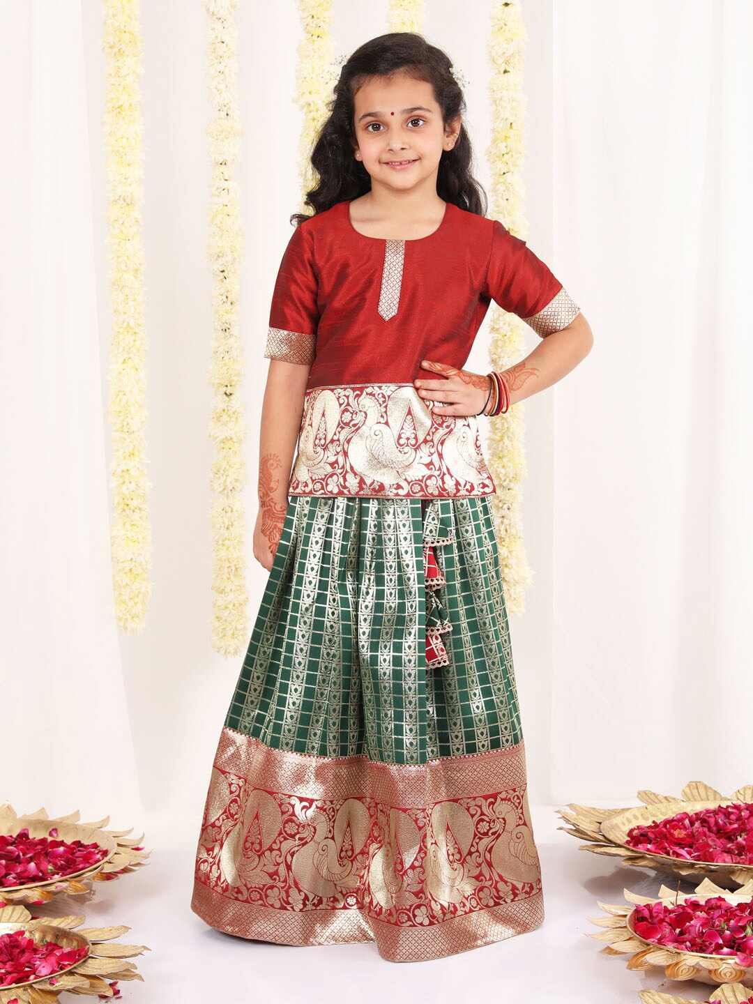 JBN Creation Girls Woven Design Ready to Wear Lehenga & Blouse, Maroon