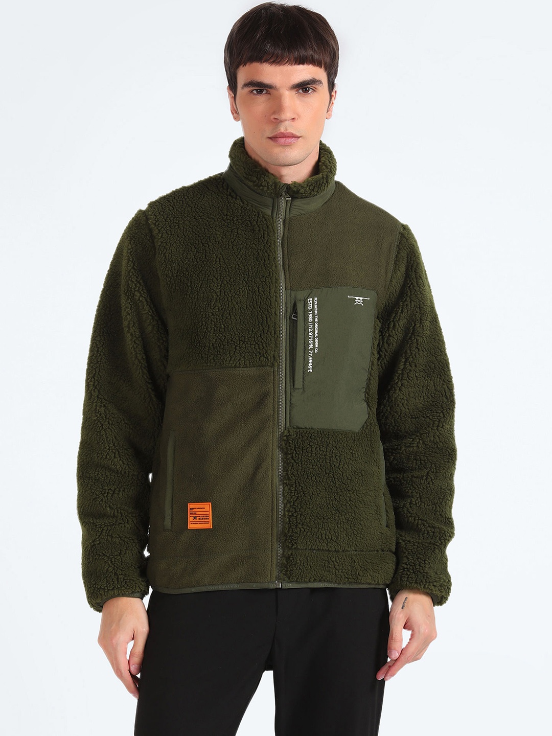 

Flying Machine Mock Collar Faux Fur Trim Detail Bomber Jacket, Green