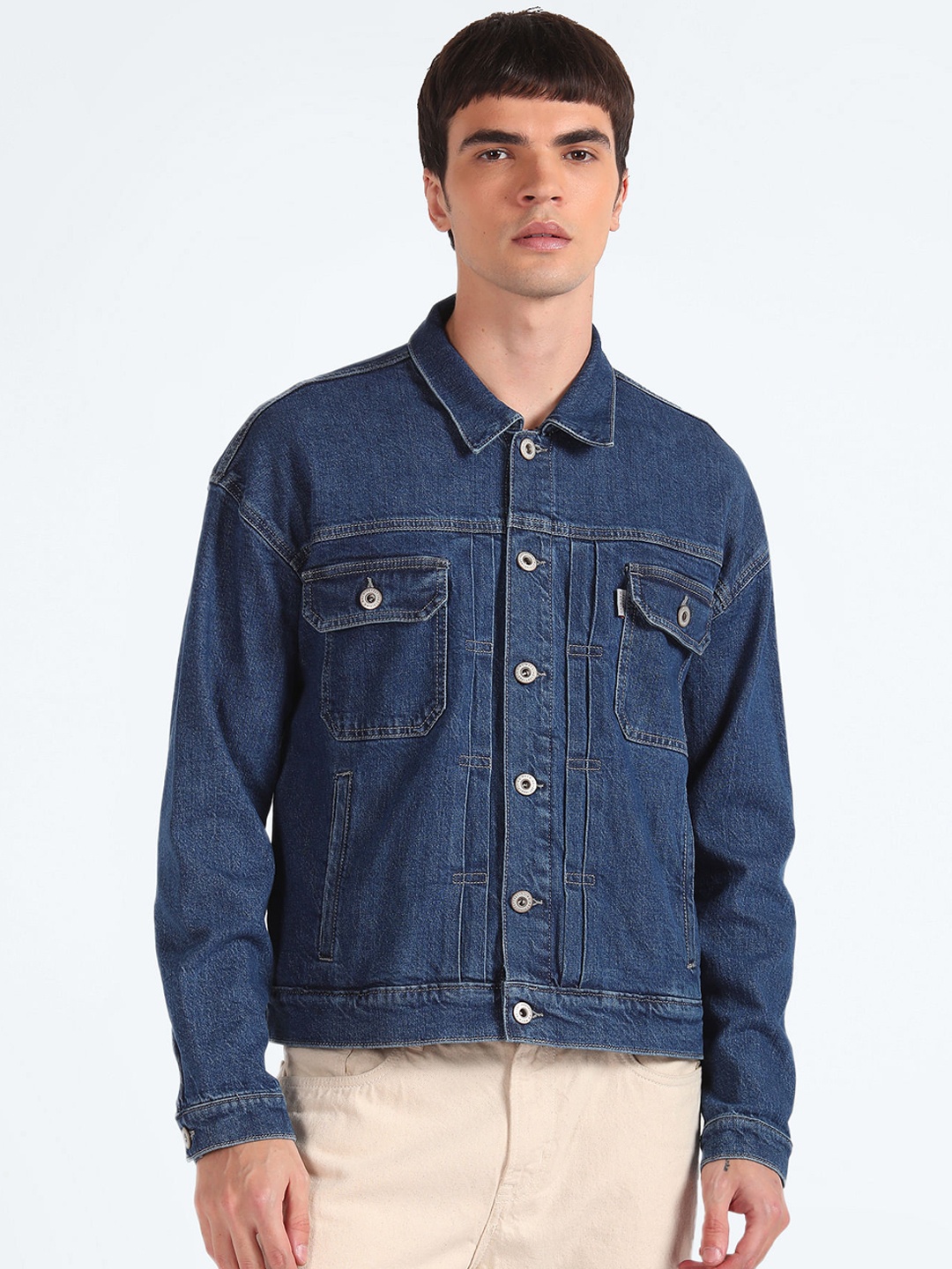 

Flying Machine Spread Collar Denim Jacket, Blue