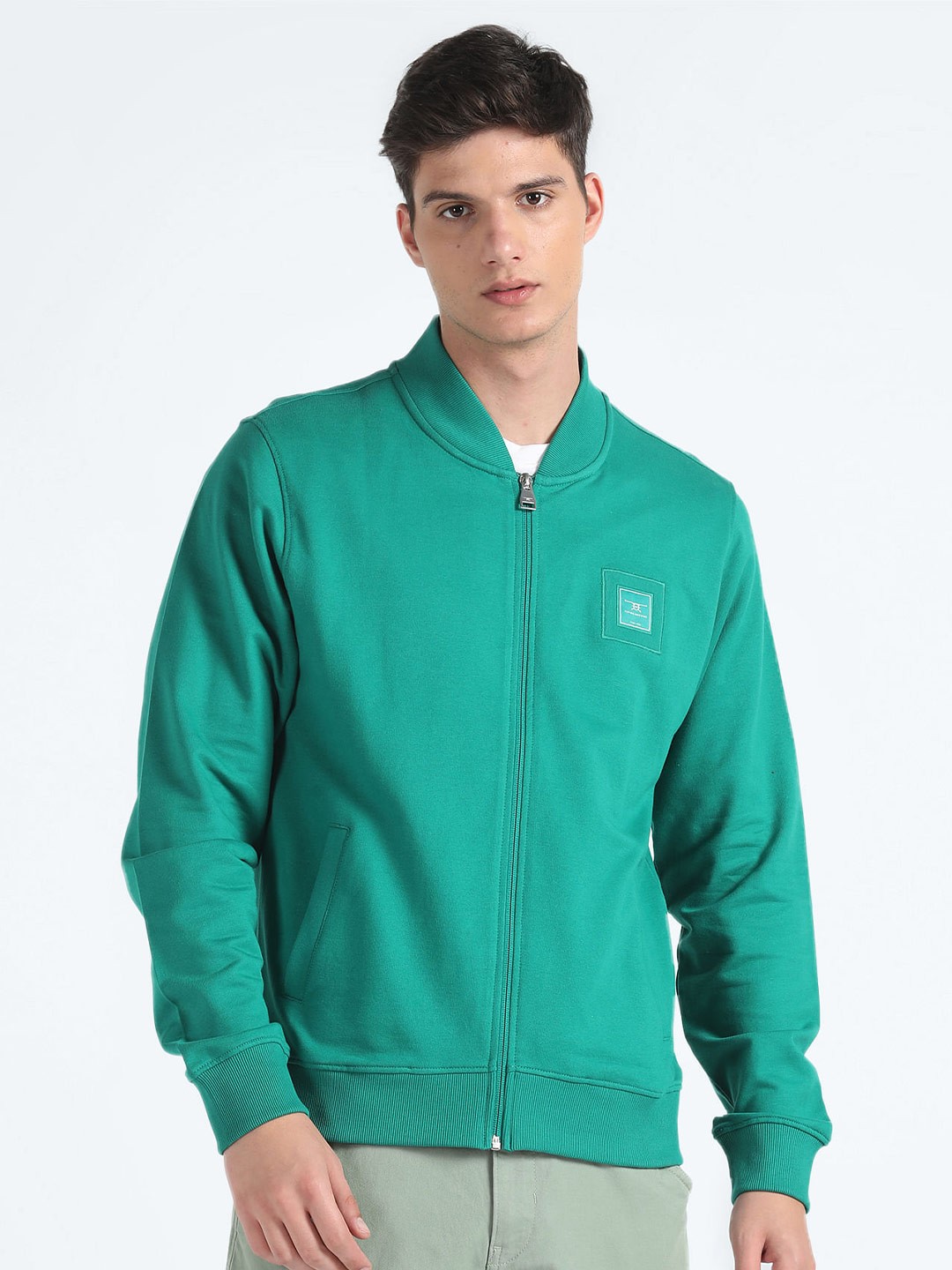 

Flying Machine Mock Collar Front-Open Sweatshirt, Green