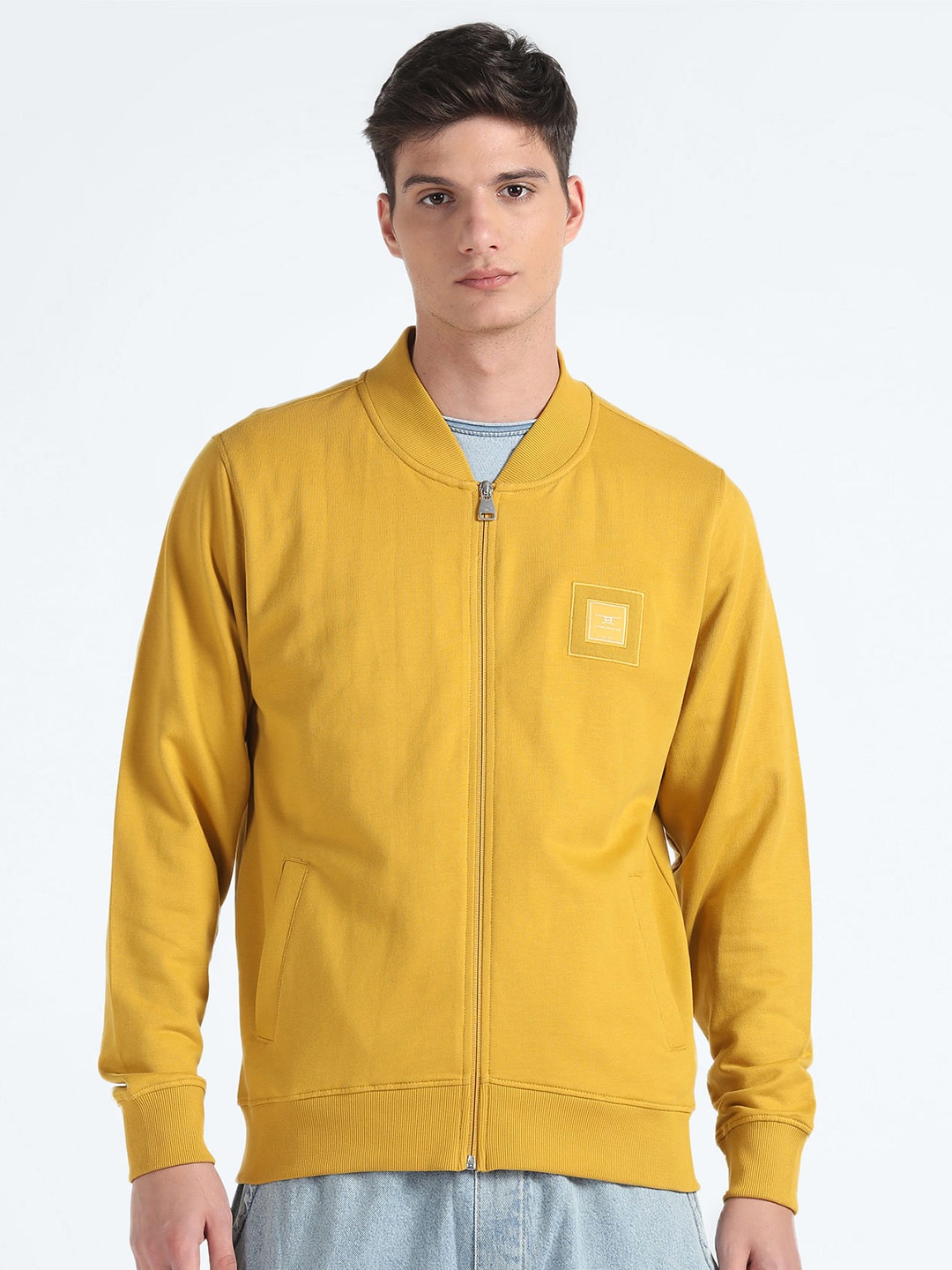 

Flying Machine Mock Collar Front-Open Sweatshirt, Yellow