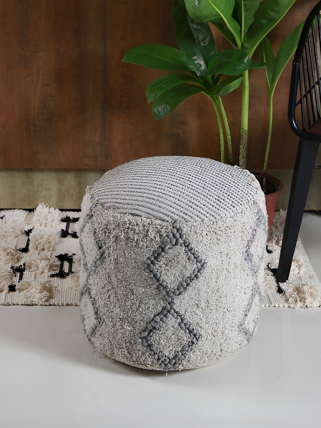 Manor House Grey Macrame Wooden Square Ottoman