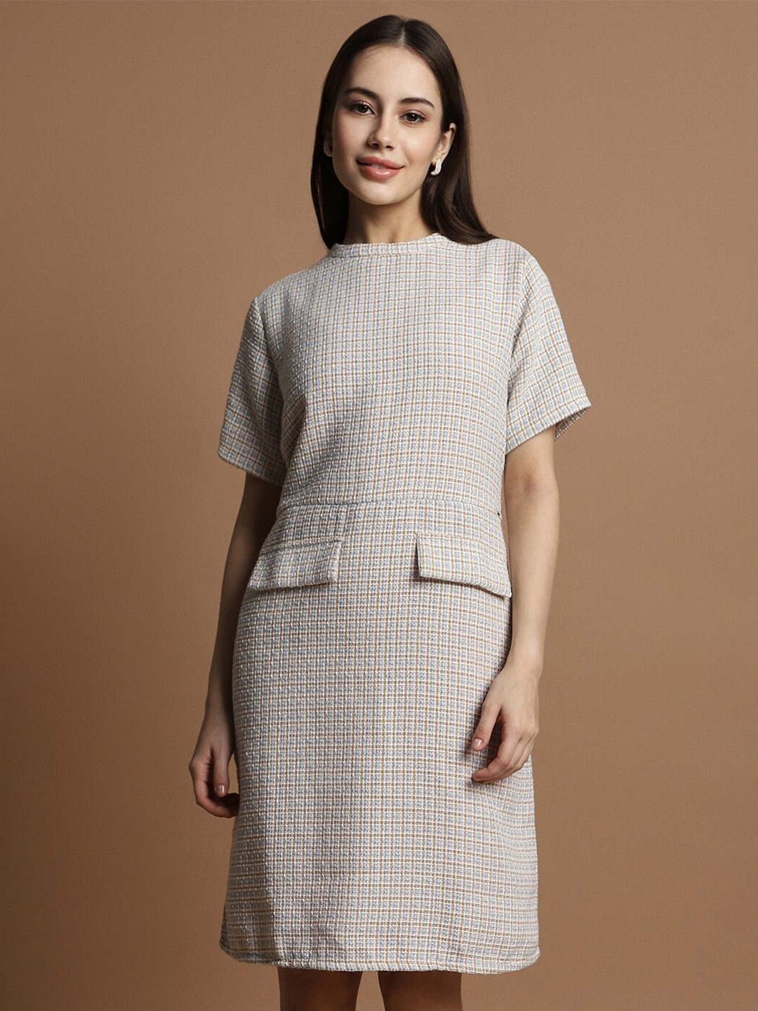 

Allen Solly Woman Checked Formal Sheath Dress, Grey