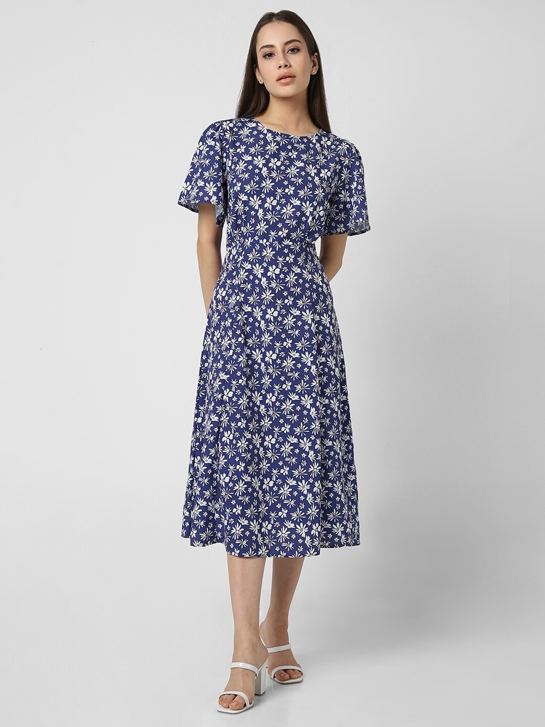 

Van Heusen Woman Floral Printed Flared Sleeves Fit & flare Dress, Blue
