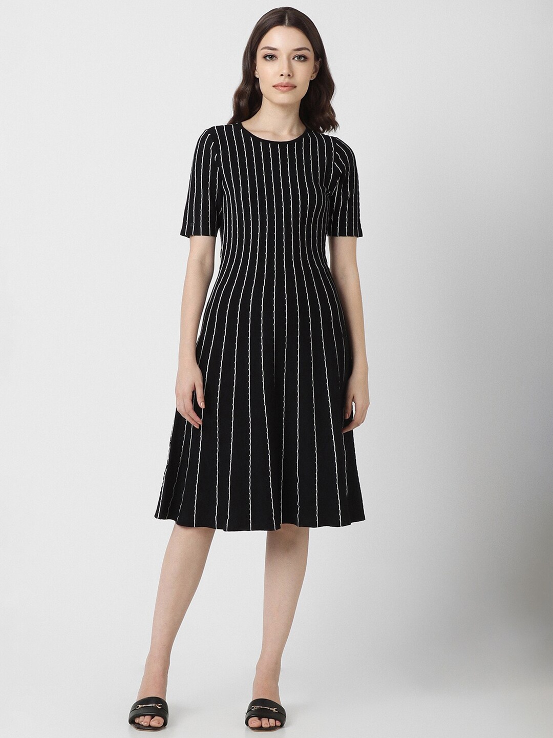 

Van Heusen Woman Vertical Striped A-Line Formal Dress, Black