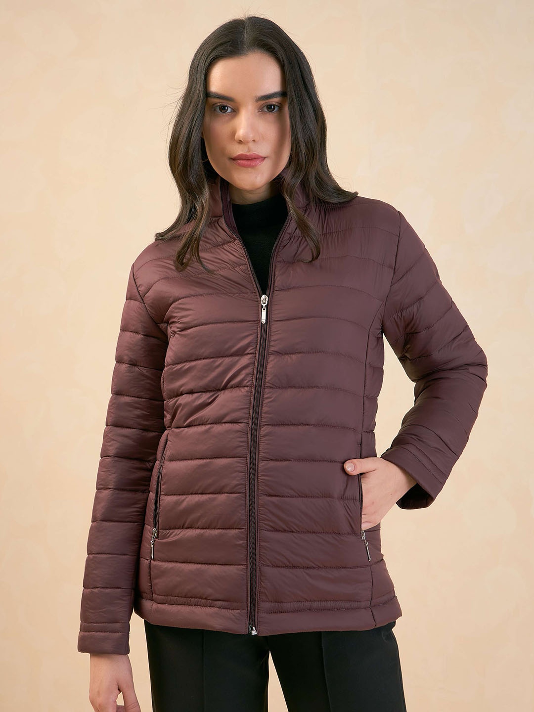 

SALT ATTIRE Mock Collar Puffer Jacket, Maroon