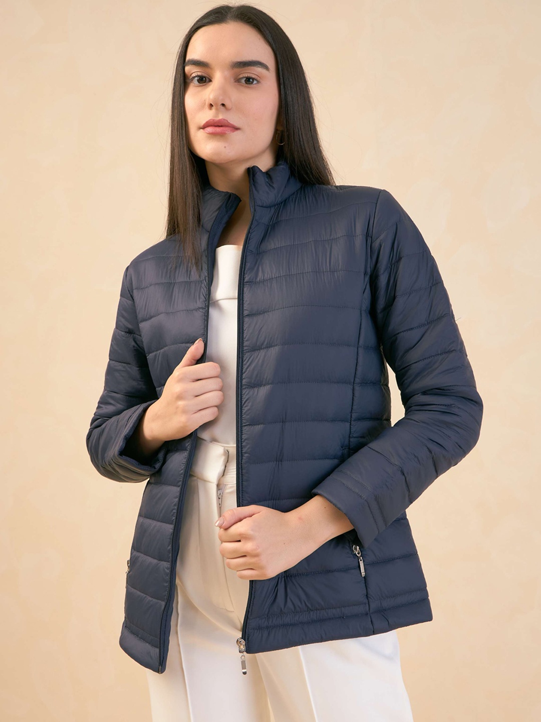 

SALT ATTIRE Mock Collar Puffer Jacket, Navy blue