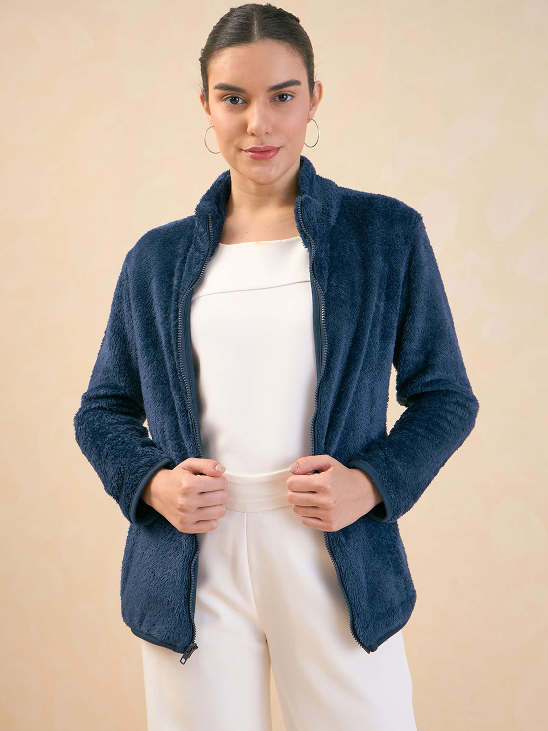 

SALT ATTIRE Self Design Mock Collar Tailored Jacket, Blue