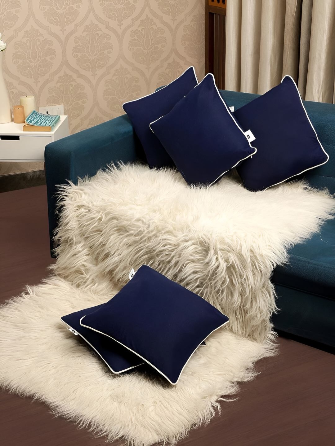 

Stuff N' Fluff Navy Blue 5 Pieces Square Cushion Covers