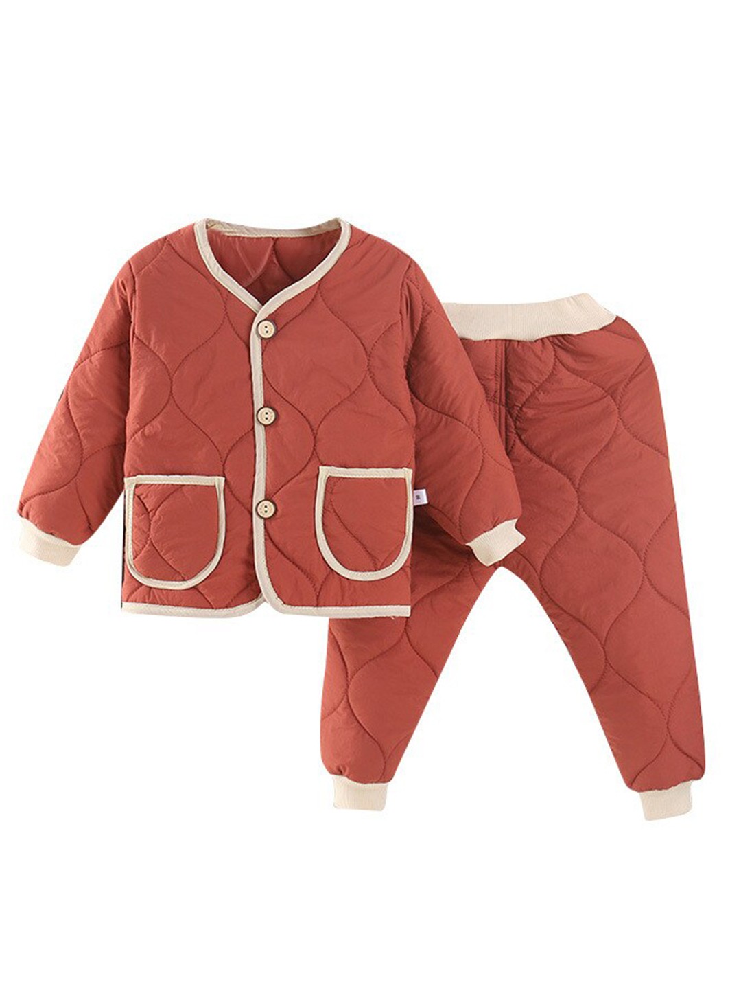 StyleCast Girls Orange Self Design V-Neck Coat with Joggers
