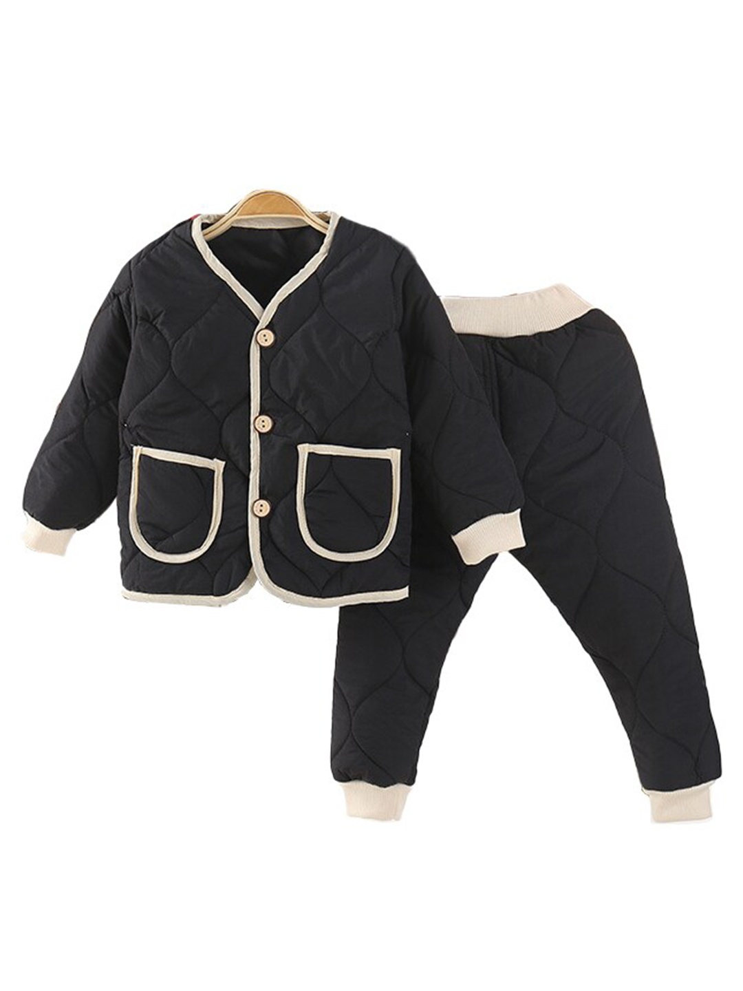 StyleCast Boys Black V-Neck Long Sleeves Coat With Joggers