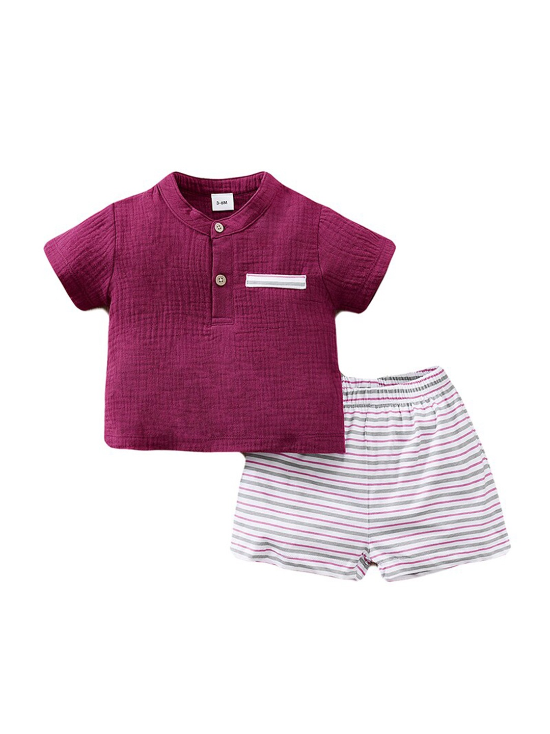 

StyleCast Infants Boys Fuchsia Striped Pure Cotton T-shirt With Shorts