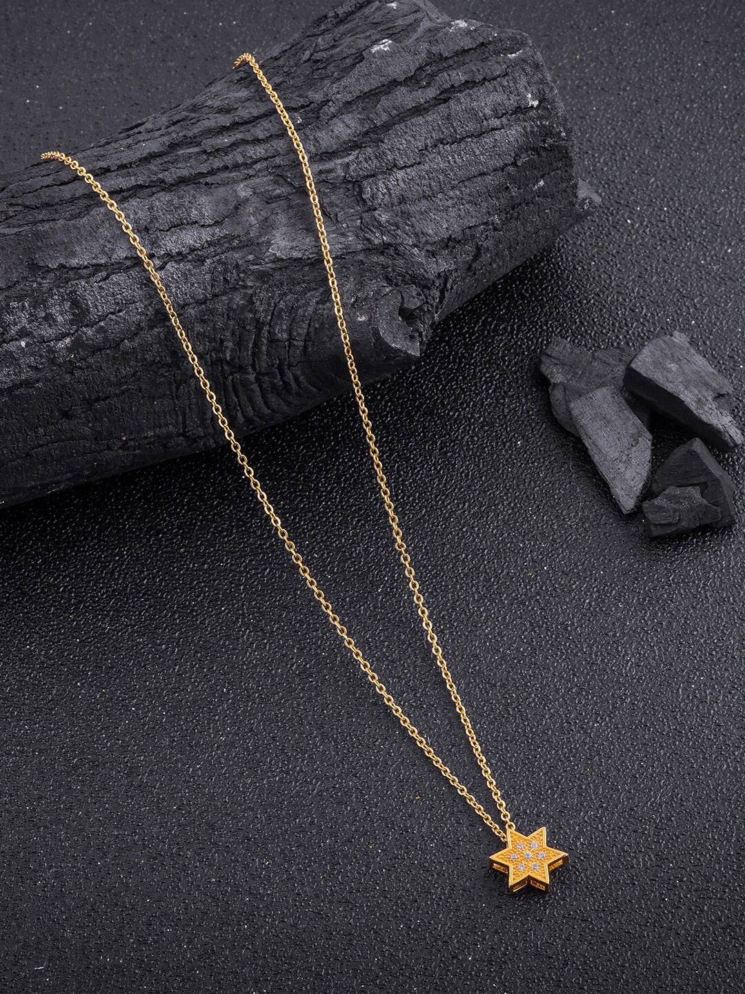 

DressBerry Gold-Plated Star-Shaped Stone-Studded Pendant & Chain