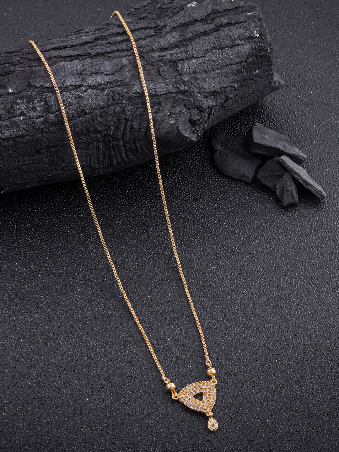 

DressBerry Gold-Plated Triangular-Shaped Stone-Studded Pendant & Chain