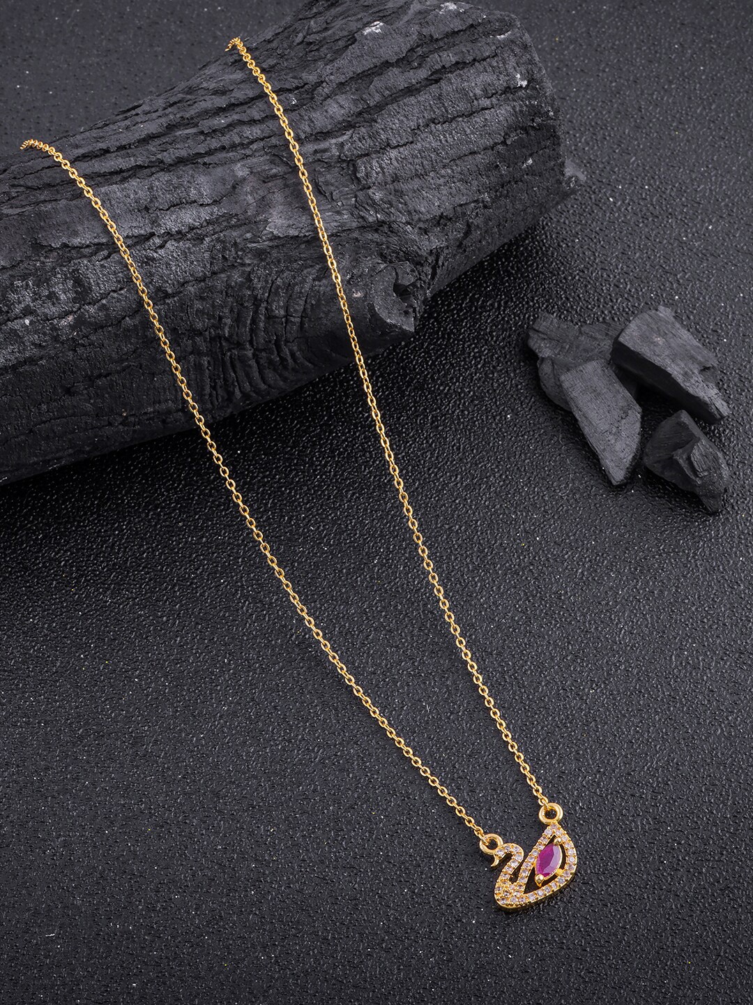 

DressBerry Gold-Plated Duck-Shaped Stone-Studded Pendant & Chain