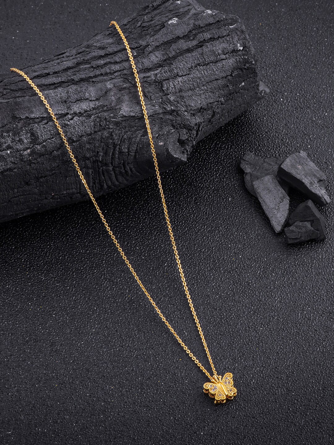 

DressBerry Gold-Plated Butterfly-Shaped Stone-Studded Pendant & Chain