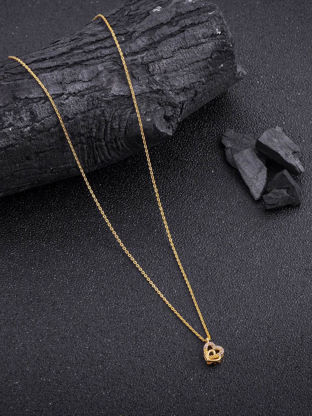 

DressBerry Gold Plated Stones Studded Heart Shape Pendant & Chain