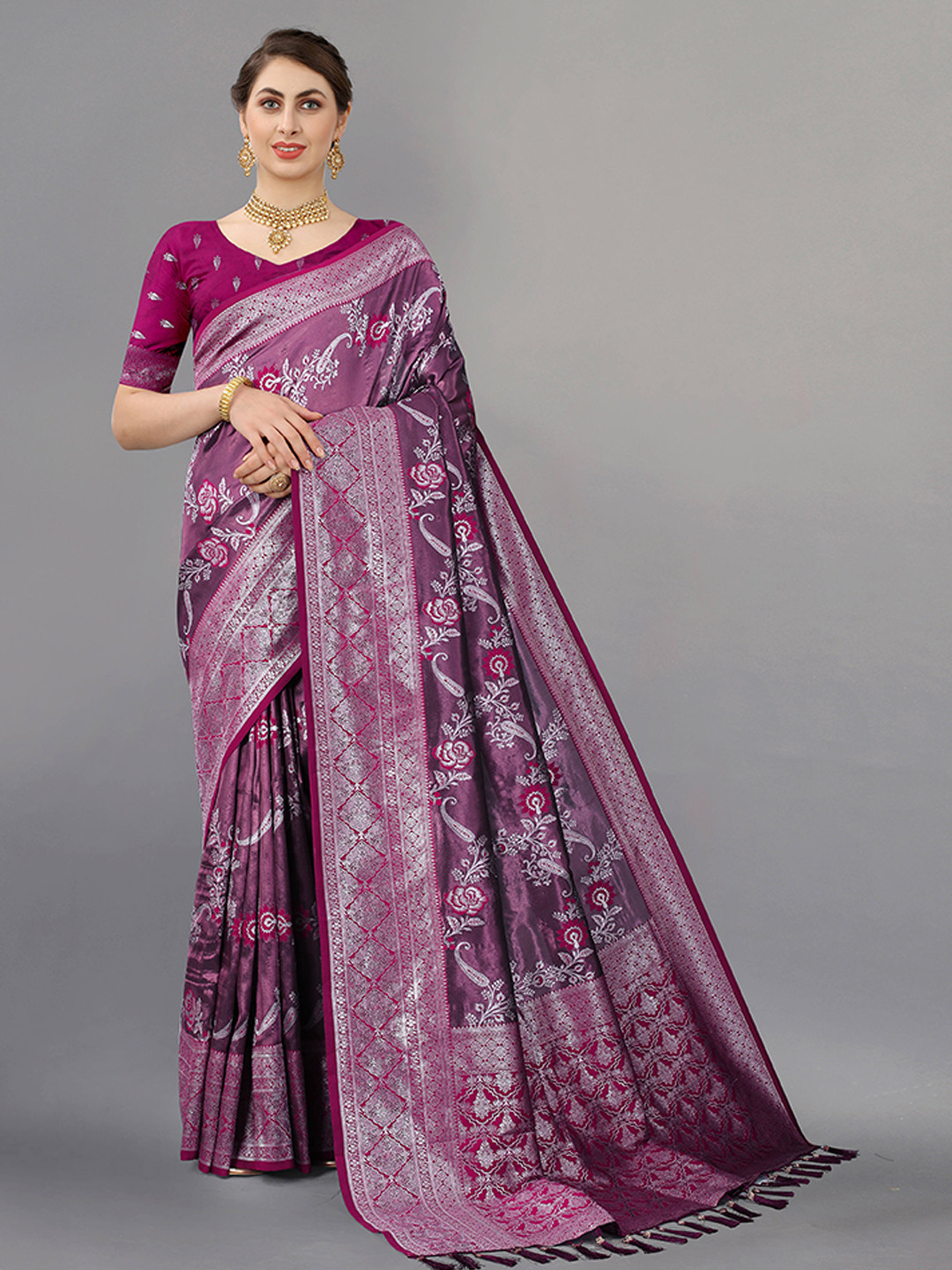 

ZIBLON Woven Design Kanjeevaram Saree, Maroon