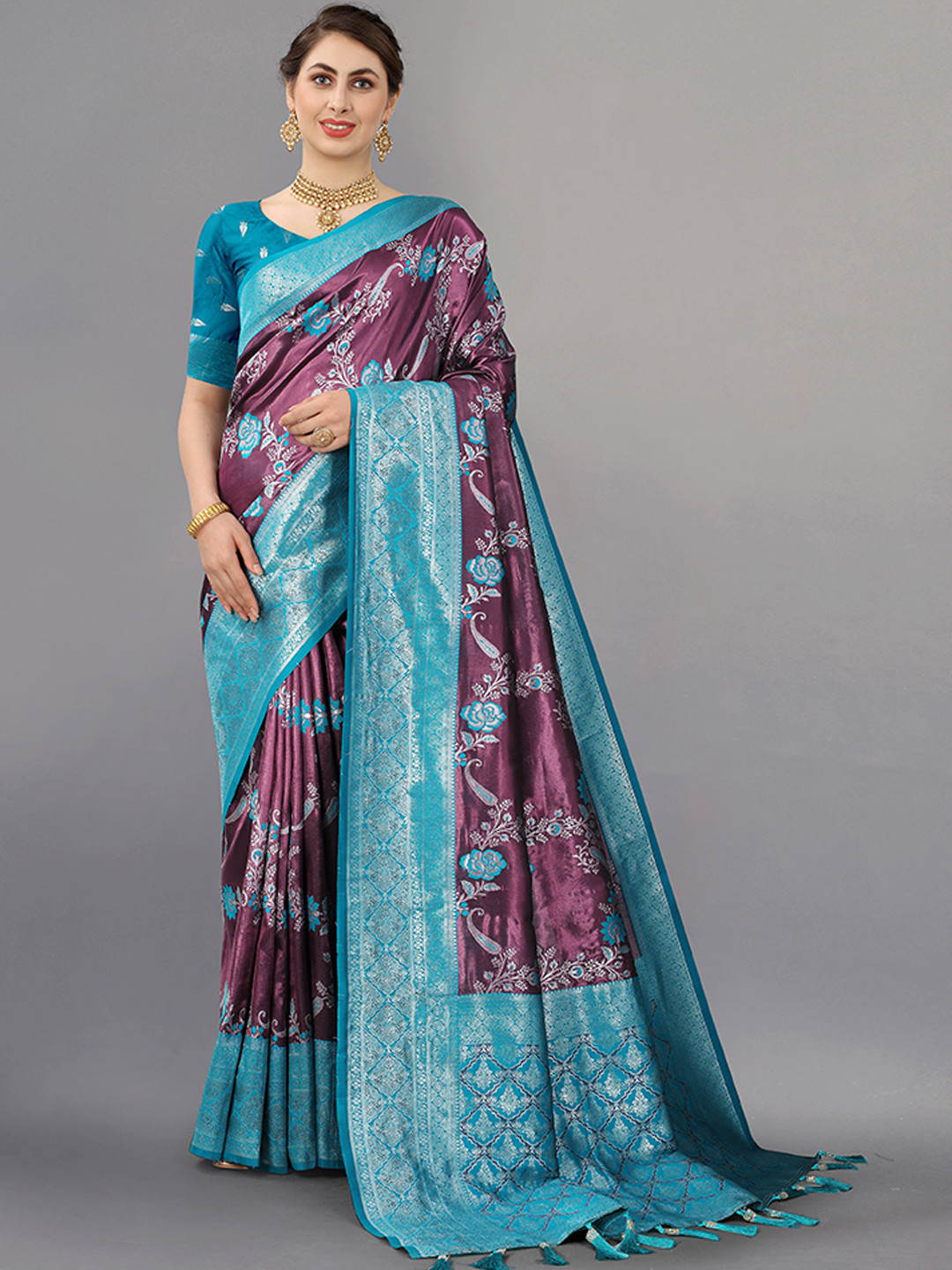 

ZIBLON Woven Design Kanjeevaram Saree, Blue