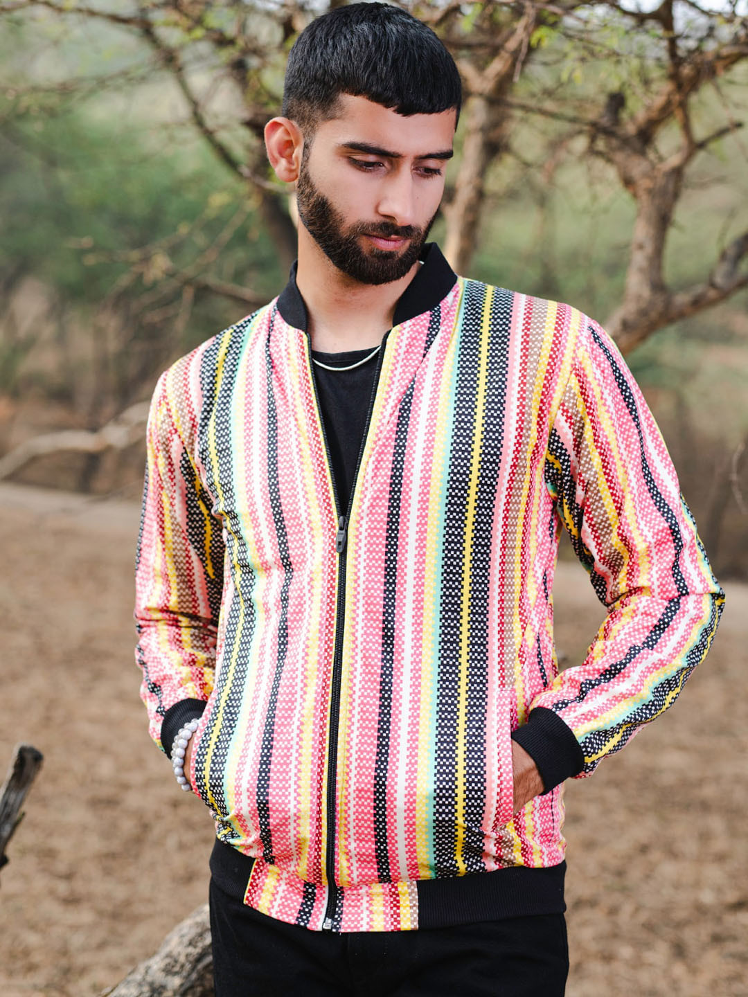 

Tistabene Striped Lightweight Velvet Bomber Jacket, Pink