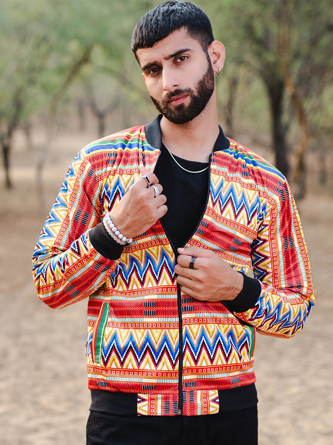 

Tistabene Geometric Printed Lightweight Velvet Bomber Jacket, Yellow