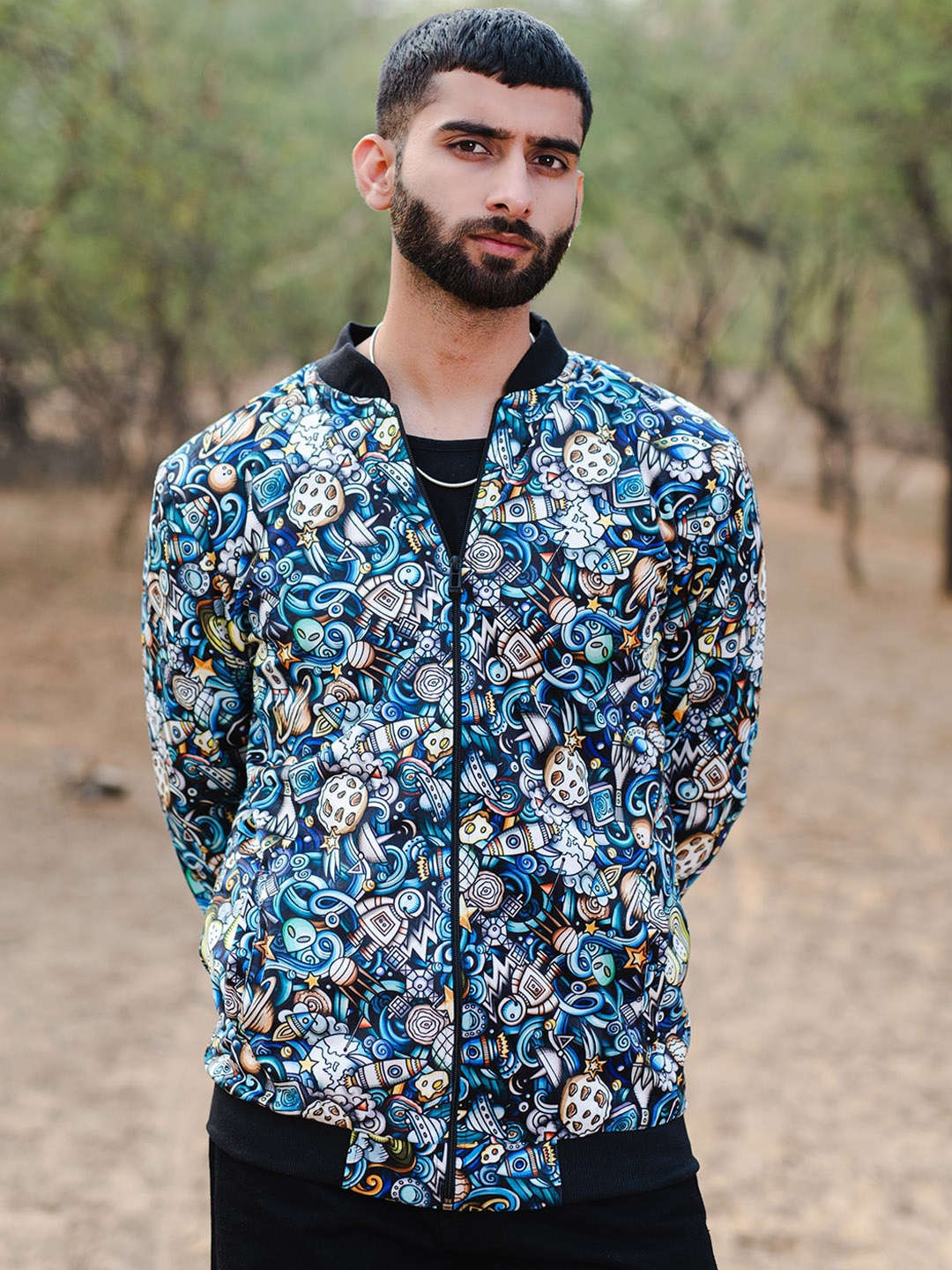 

Tistabene Moonshine Printed Lightweight Velvet Bomber Jacket, Blue