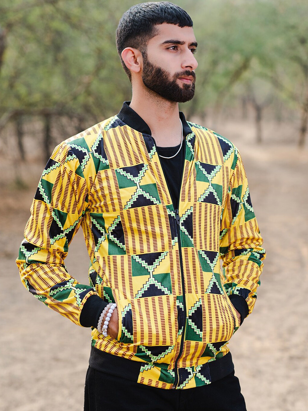 Tistabene African Printed Lightweight Velvet Bomber Jacket, Yellow