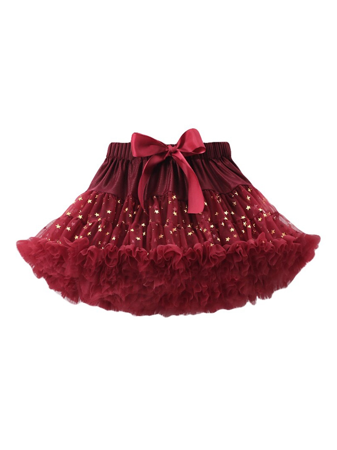 

StyleCast Girls Maroon Geometric Printed Gathered Detailed Mini Tiered Skirt