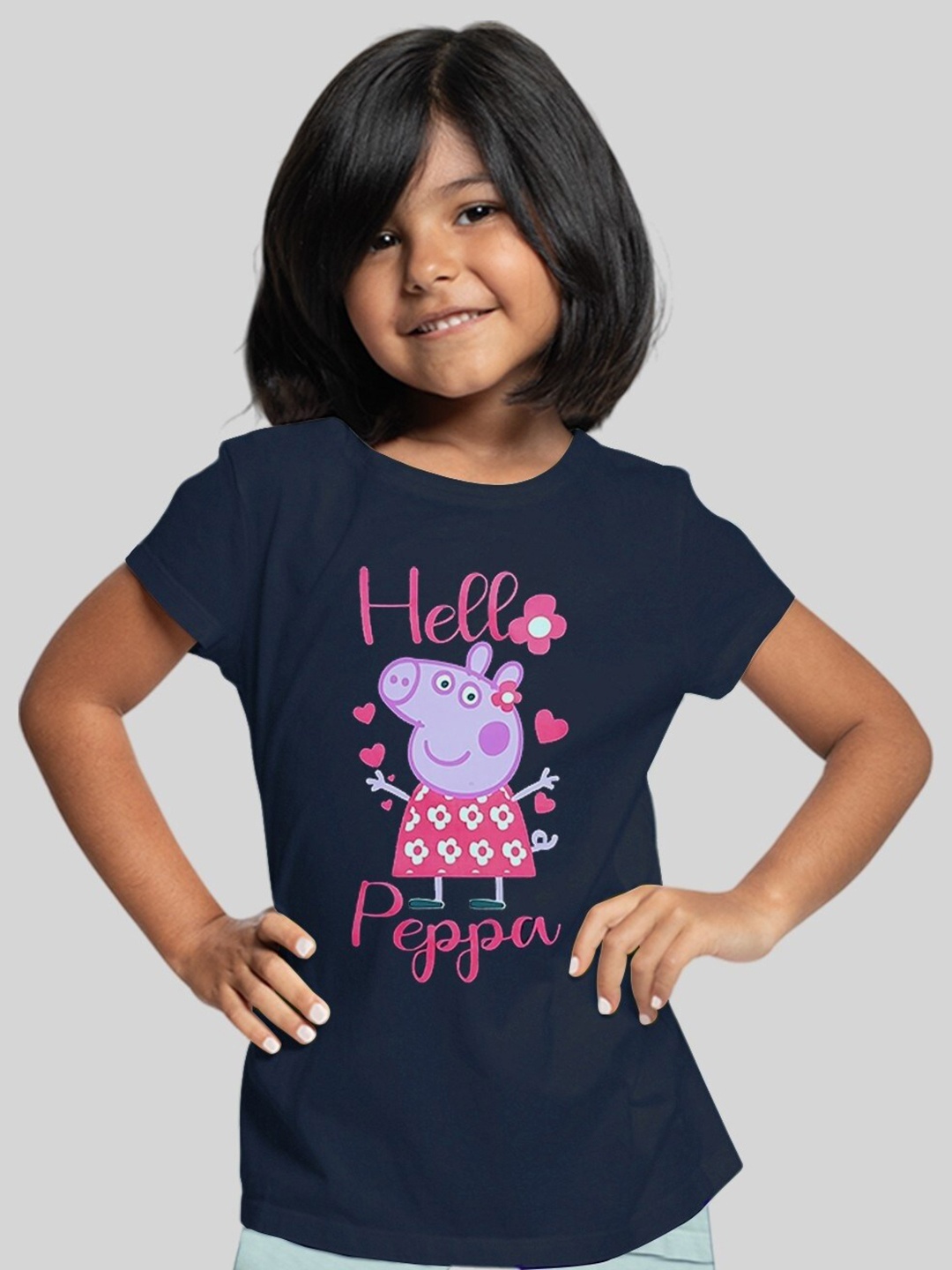 

Minute Mirth Girls Peppa Pig Printed Cotton Top, Navy blue