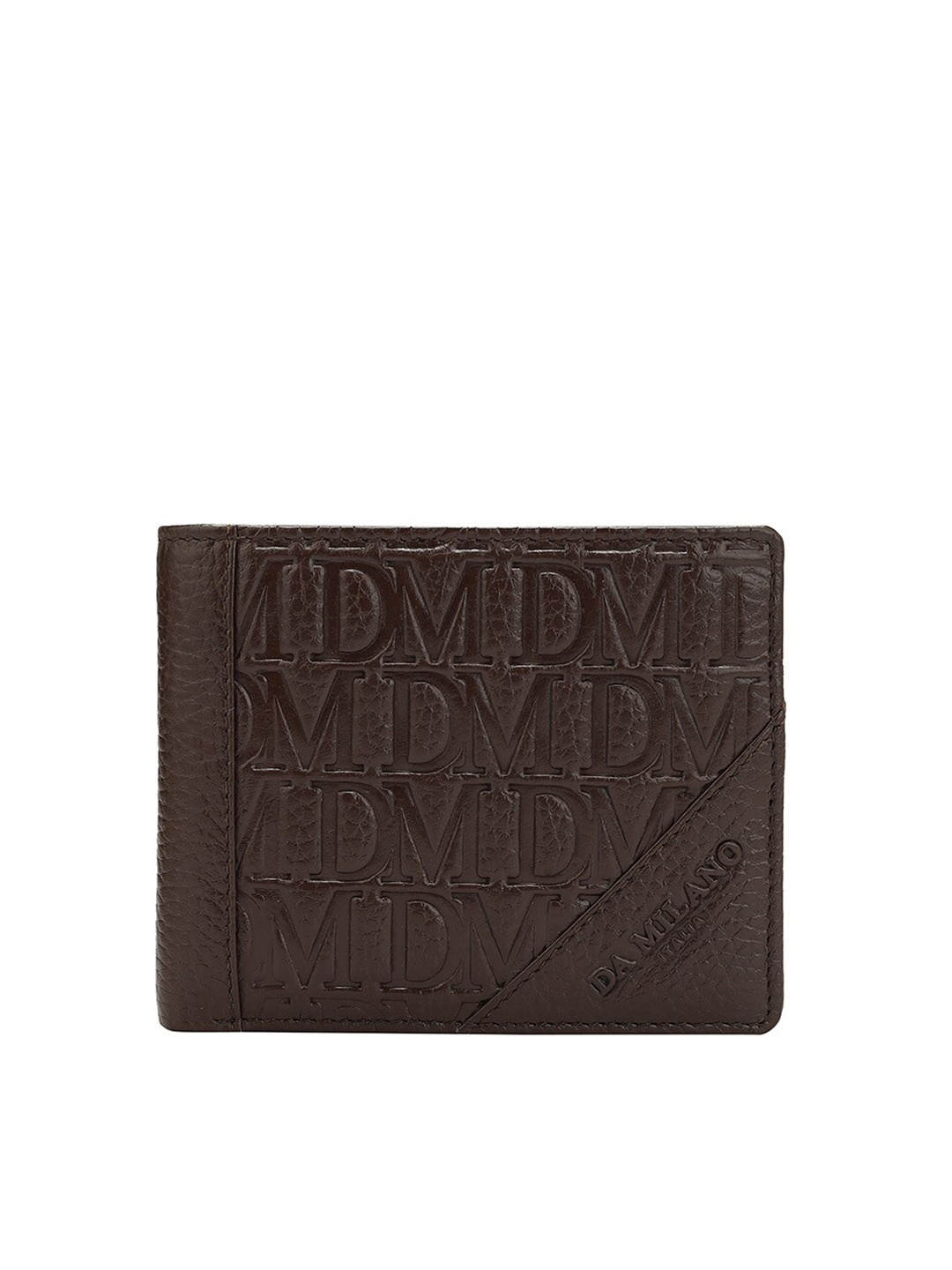 Da Milano Men Textured Leather Two Fold Wallet, Brown