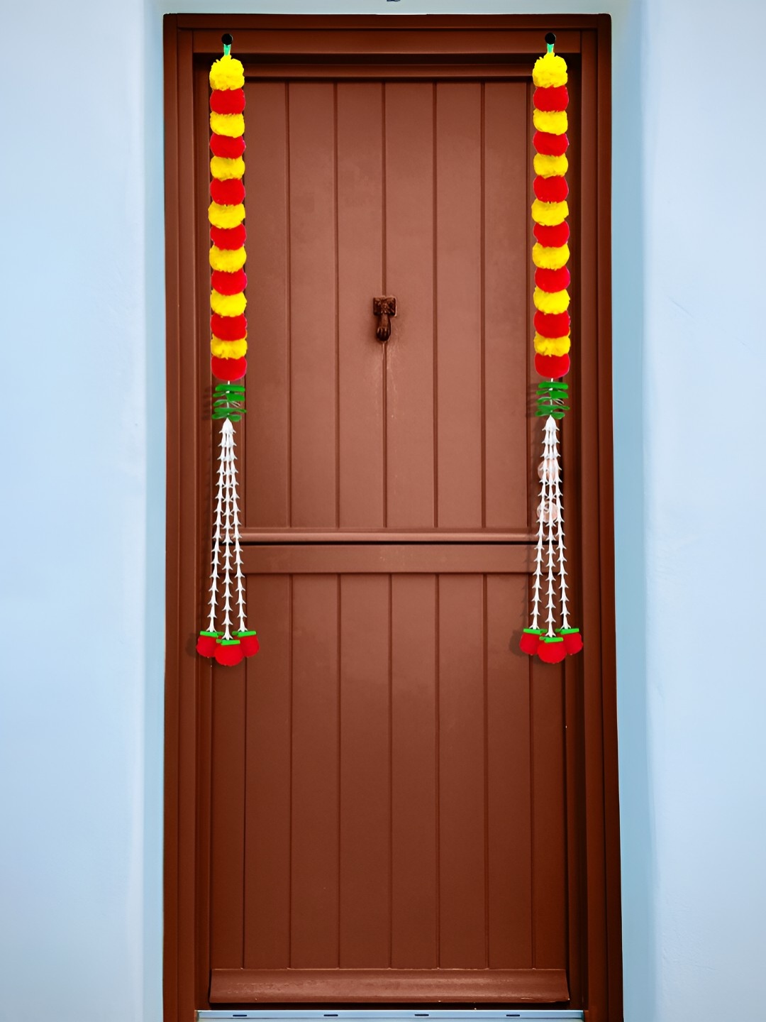 

iHandikart Yellow Red 15 Pieces Hanging Marigold With Rajnigandha Artificial Flower