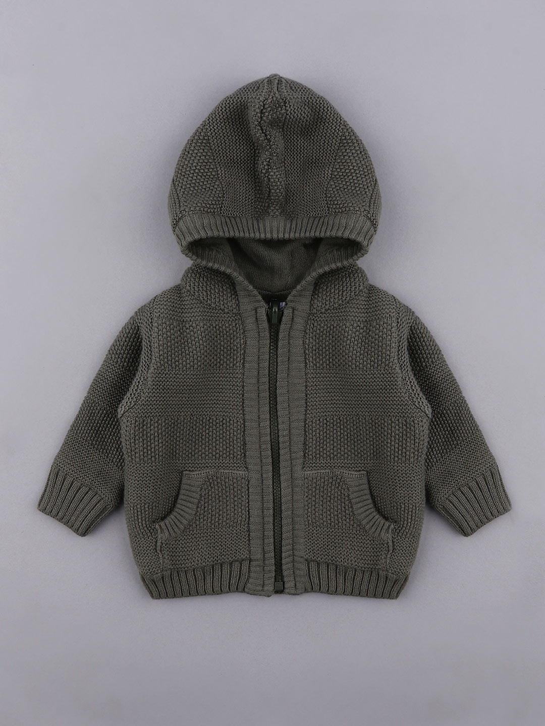

Cot'N Soft Infants Boys Self Design Hooded Cotton Front Open Sweater, Grey