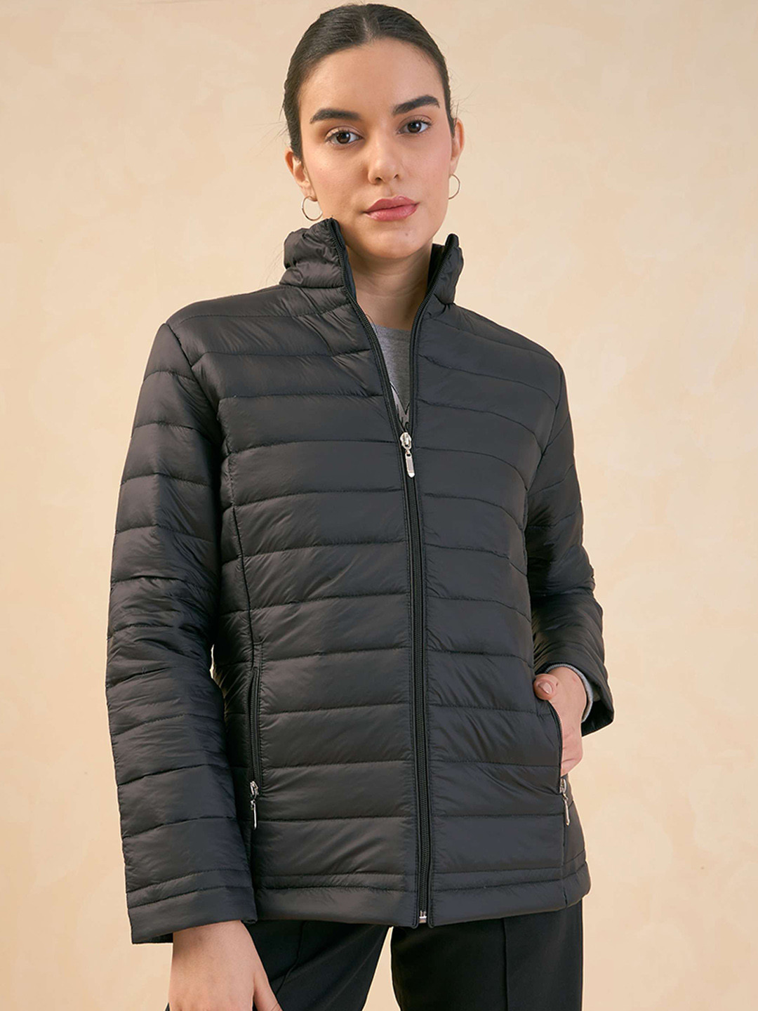 

SALT ATTIRE Mock Collar Puffer Jacket, Black