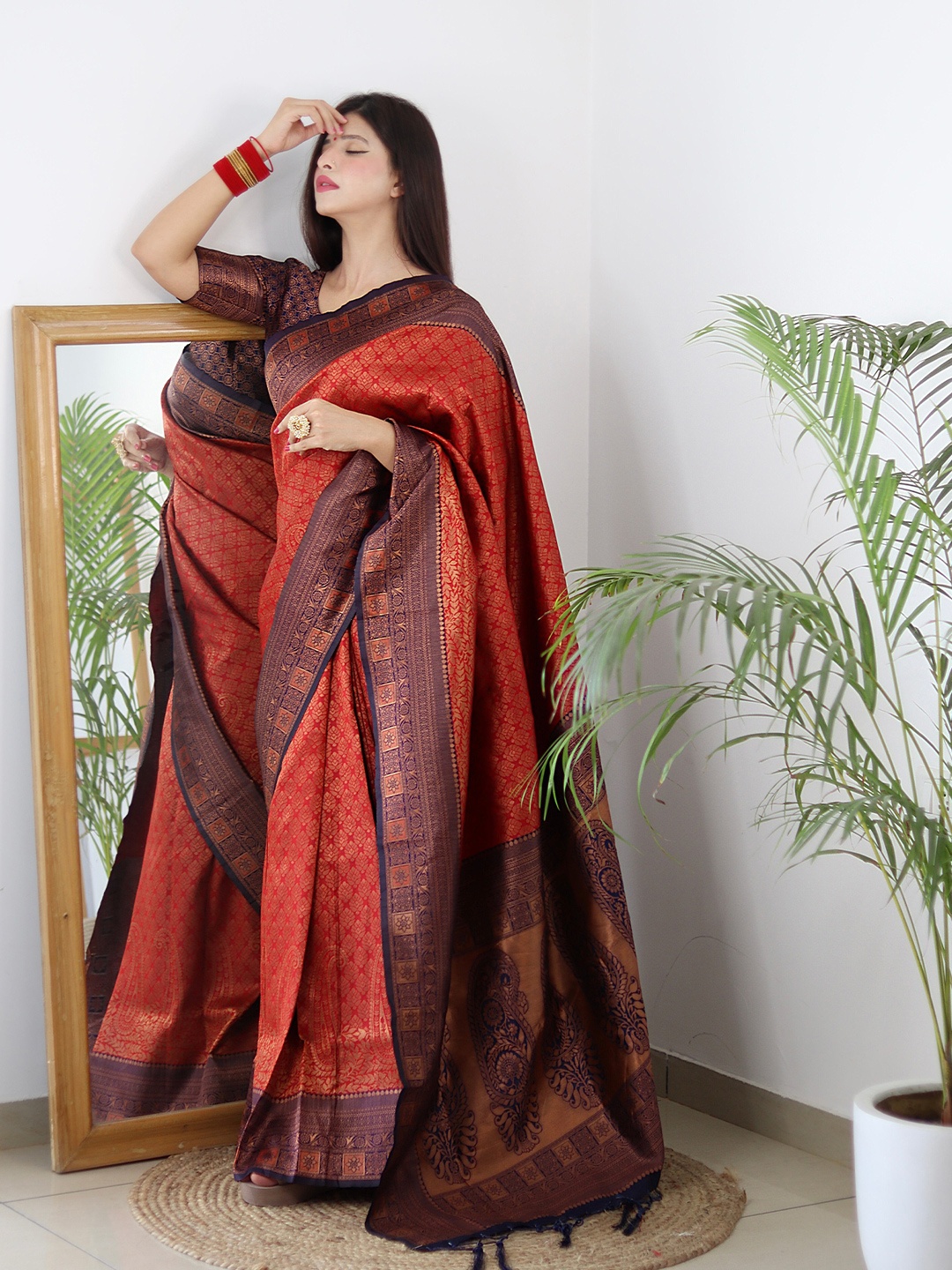 

ALMAARI FASHION Woven Design Pure Silk Kanjeevaram Saree, Maroon