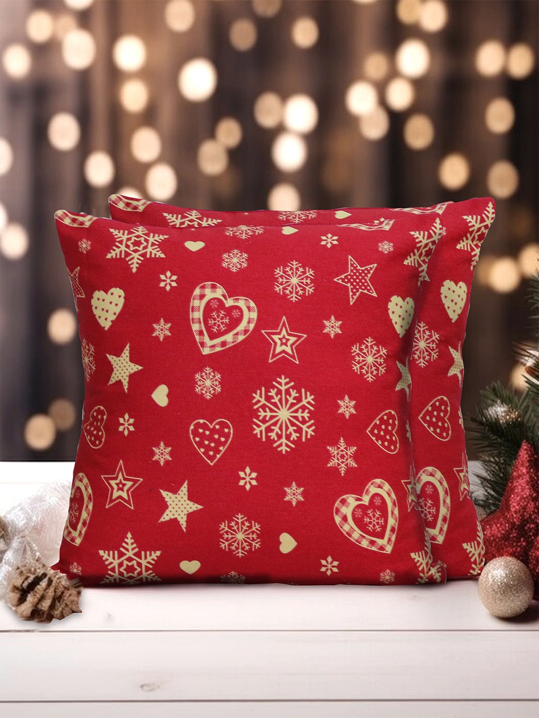 HOME COLORS.IN Red & Yellow 2 Pieces Square Cushion Covers