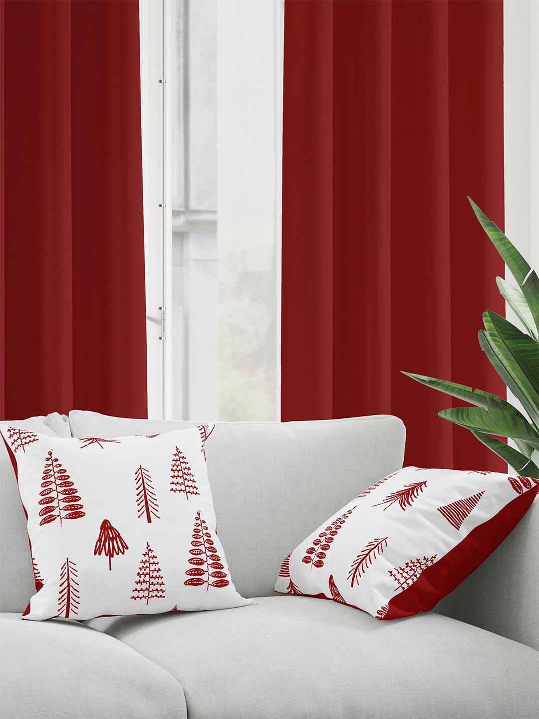 

HOME COLORS.IN Red & White 2 Pieces Square Cushion Covers