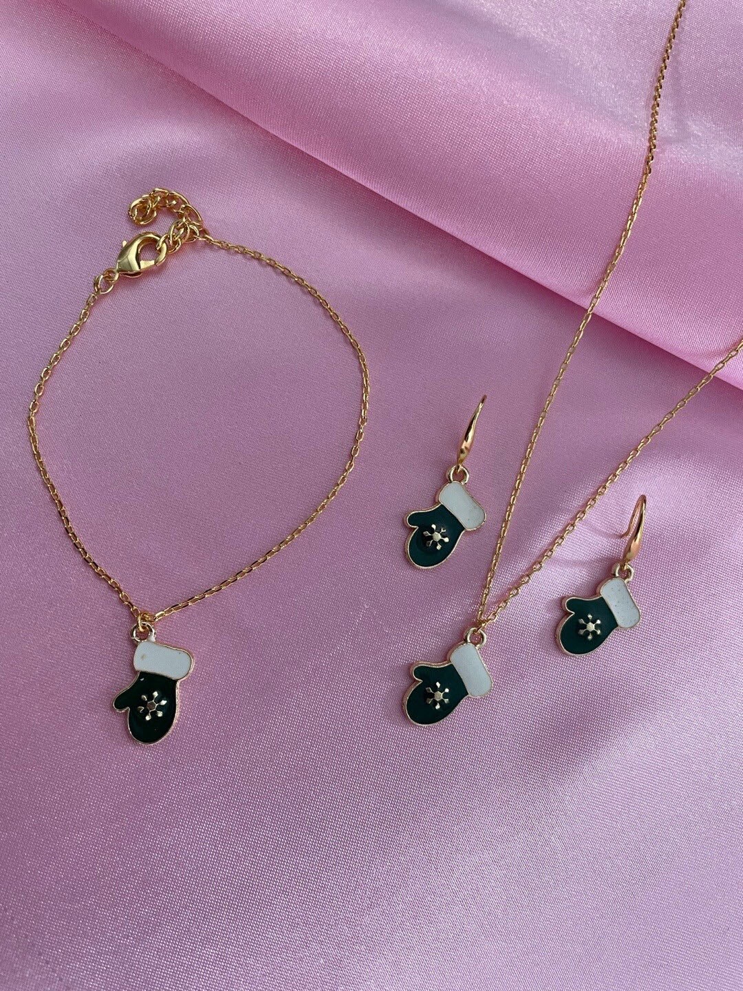 Digital Dress Room Gold-Plated Printed Christmas Jewellery Set