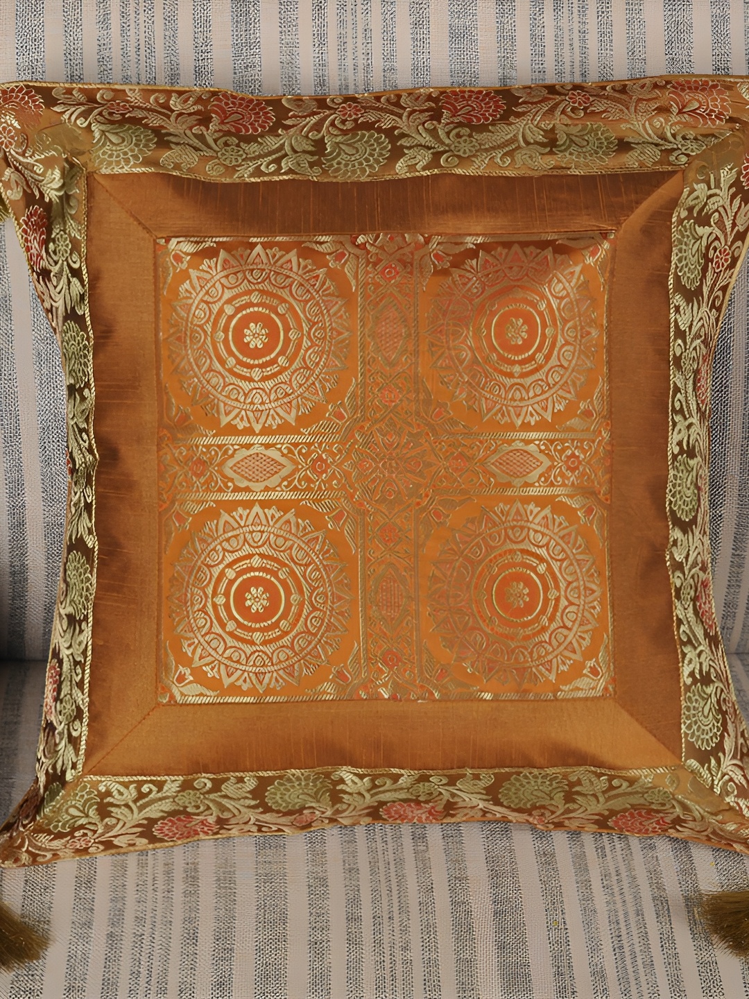 

Lal Haveli Gold-Toned Ethnic Motifs Silk Square Cushion Cover