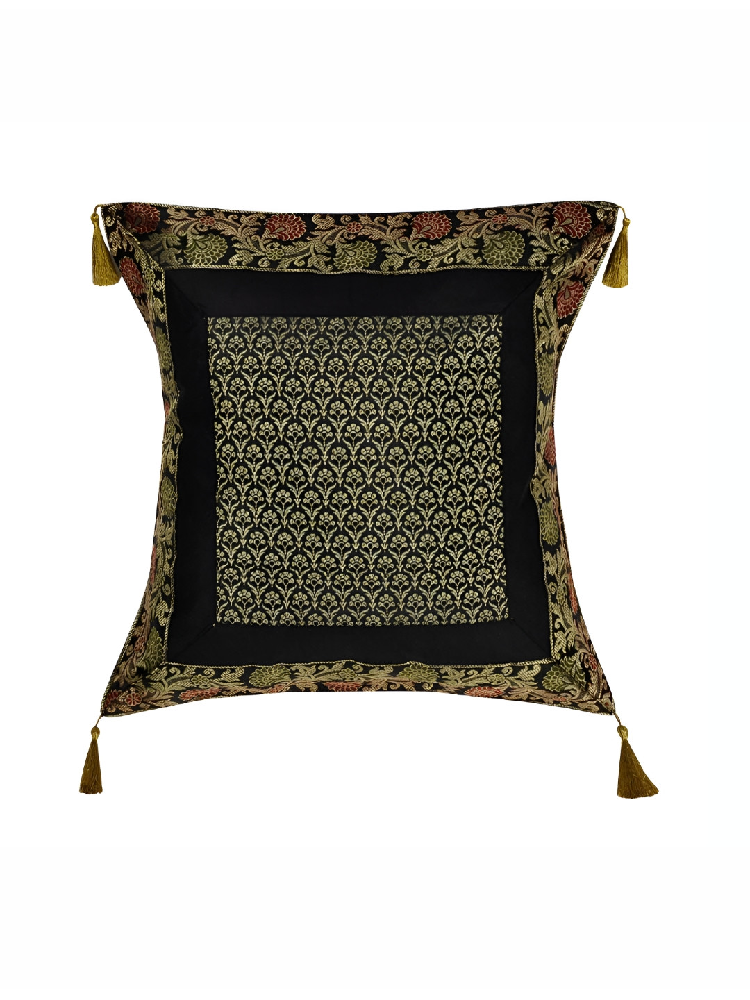 

Lal Haveli Black & Gold Toned Ethnic Motifs Square Cushion Cover