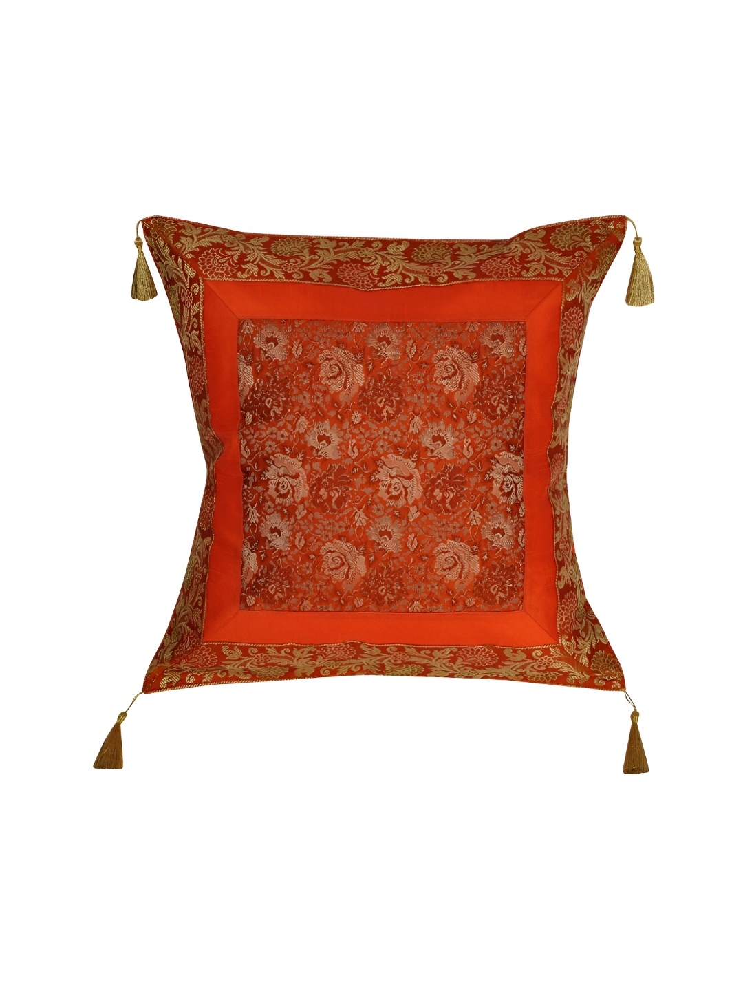 Lal Haveli Orange & Gold Toned Ethnic Motifs Square Cushion Cover