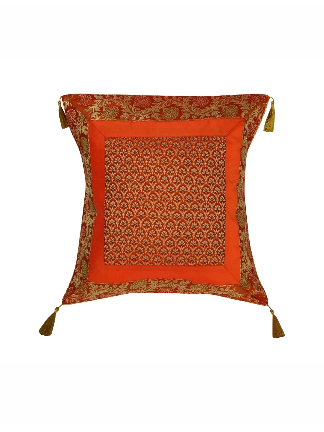 

Lal Haveli Orange Ethnic Motifs Silk Square Cushion Cover