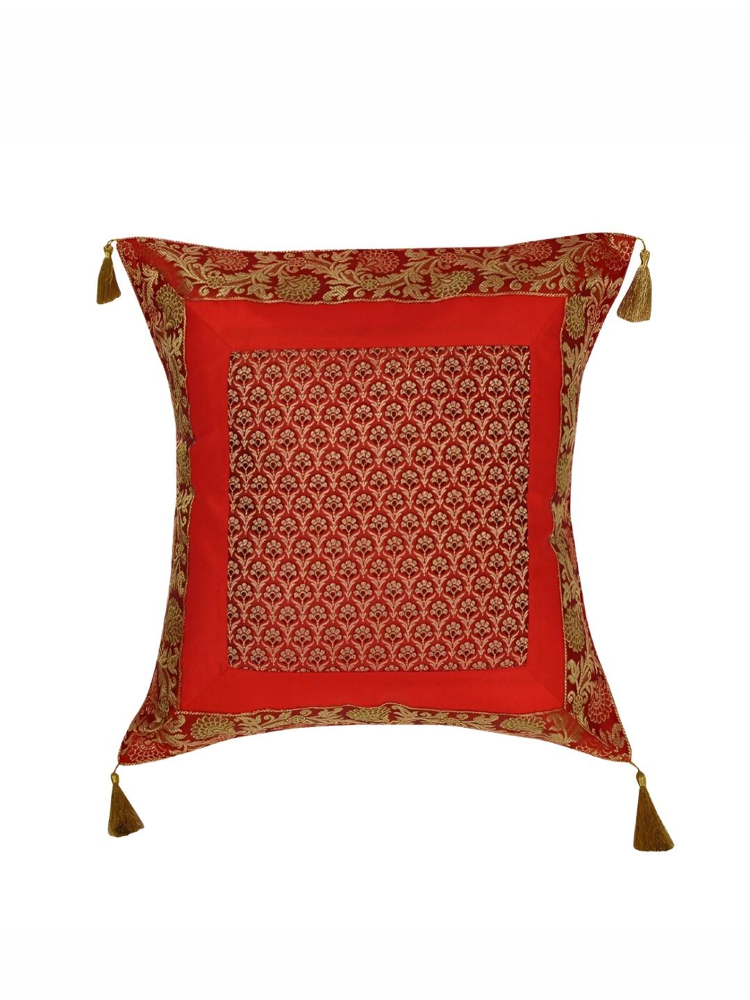 

Lal Haveli Red & Gold Toned Ethnic Motifs Square Cushion Cover